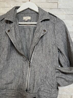 LOFT Gray Tweed Zip Moto Jacket